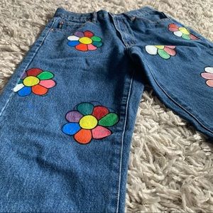 Hand painted flower jeans